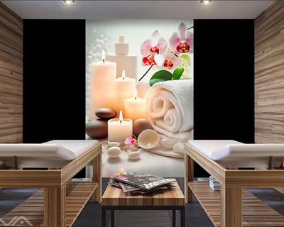 Kaarsenhanddoek en spa-stenen behang