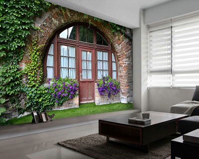Tuindeur met afbeelding behang