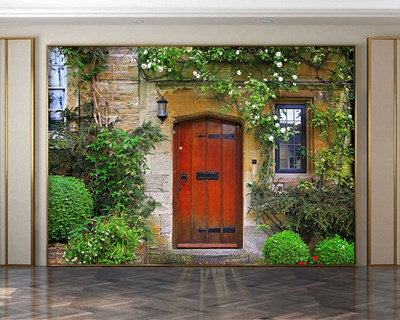 Groen tuinhuis-thema behang