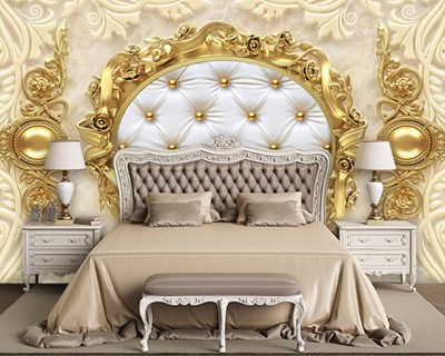3D Gold Gedetailleerd Decoratief Behang