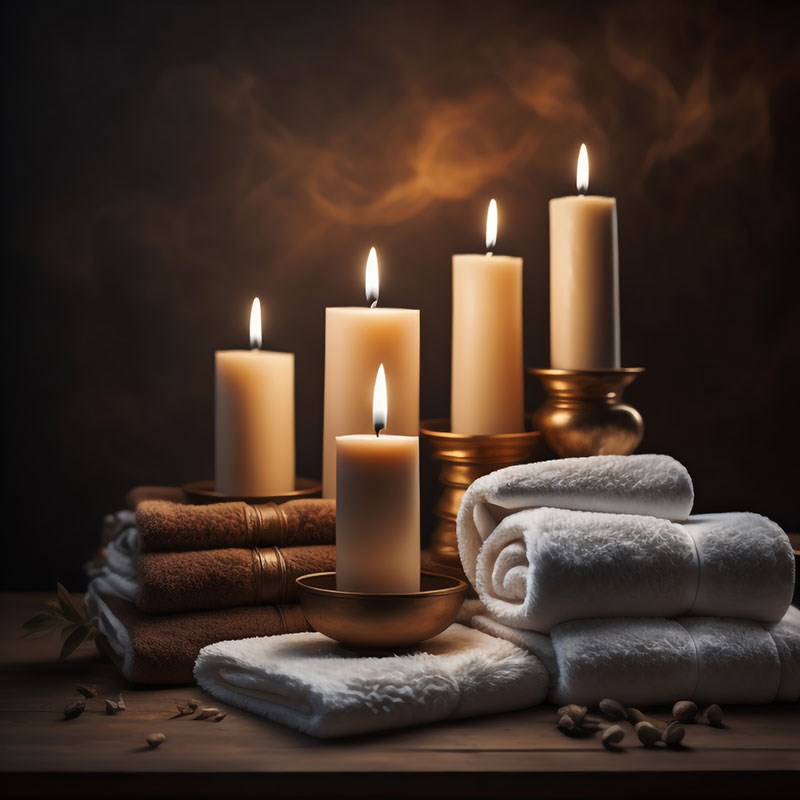 Kaarsen met afbeeldingen Massagesalon Behang