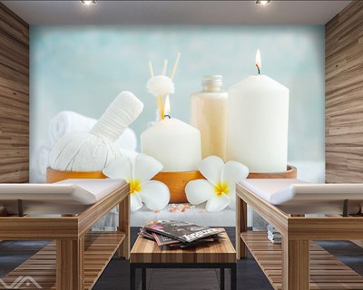 Spa Kaarsen en Bloemen Behang
