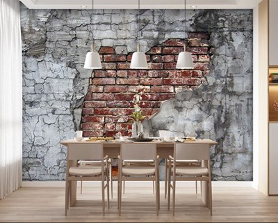 Pleisterwerk met baksteenpatroon behang