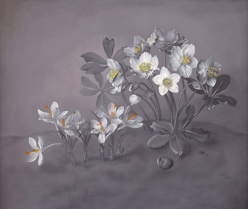 Kunstzinnige bloementhema behang