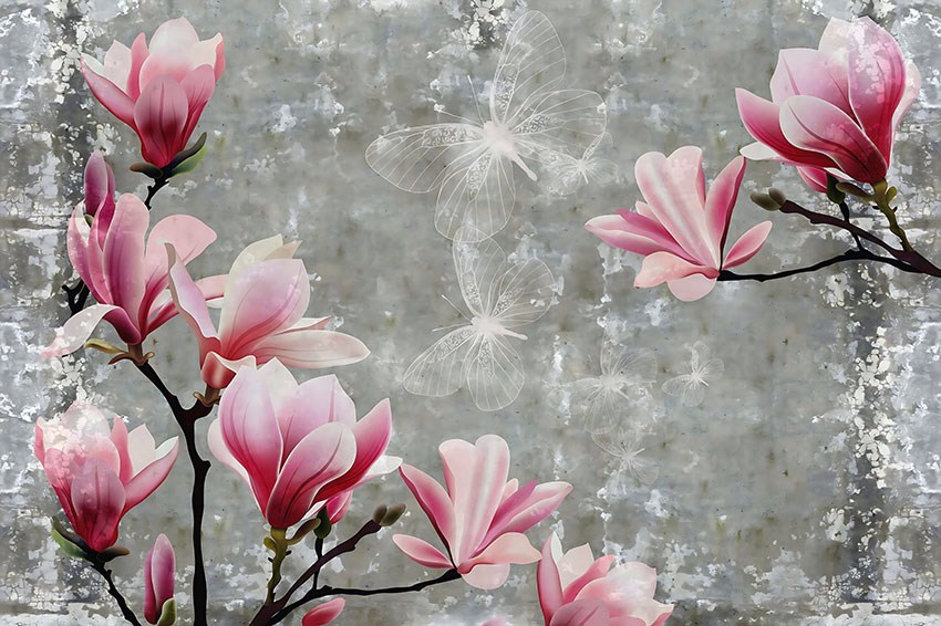 Roze bloemenpatroon behang 