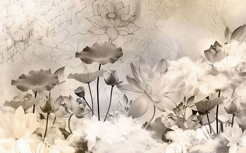 Zachtgekleurd behang met bloemenprint 