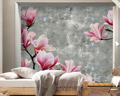 Roze bloemenpatroon behang 