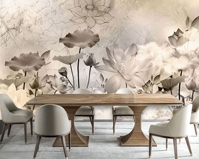 Zachtgekleurd behang met bloemenprint 