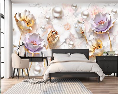 Bloemenbehang met parels