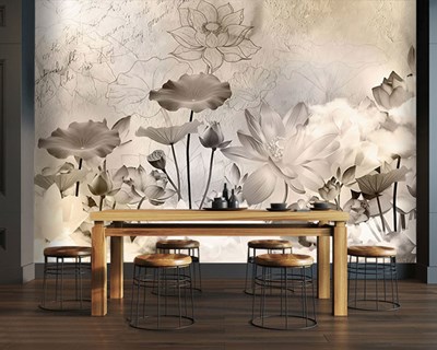 Zachtgekleurd behang met bloemenprint 
