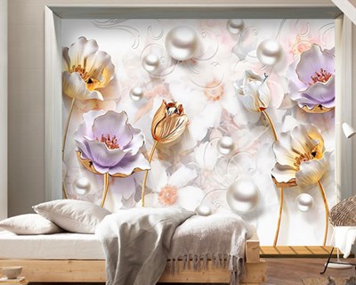 Bloemenbehang met parels