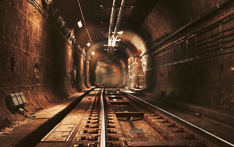 Behang met uitzicht op ondergrondse tunnels