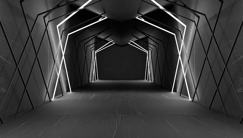 3D Zwarte Tunnel met Uitzicht Behang