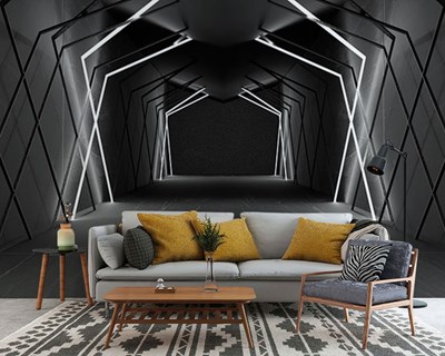 3D Zwarte Tunnel met Uitzicht Behang