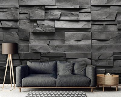 Zwarte baksteenlook behang