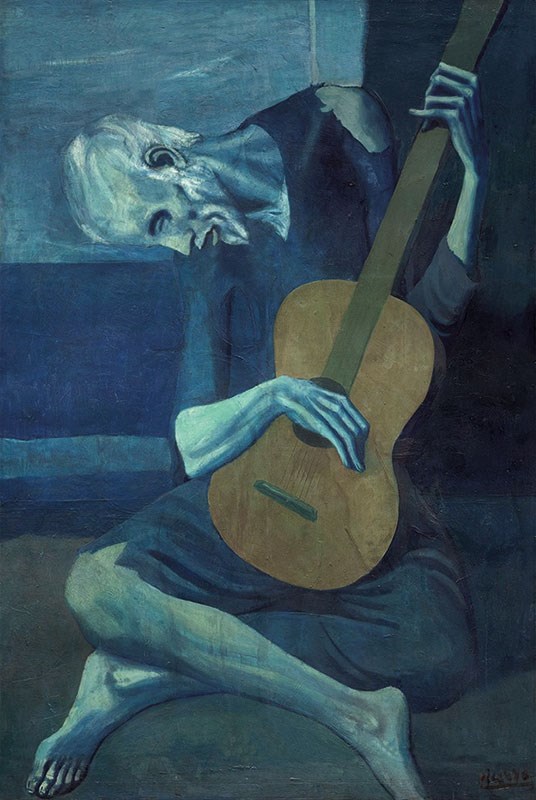 Oude gitarist schilderij behang