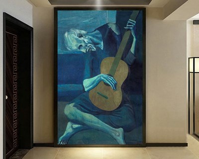 Oude gitarist schilderij behang