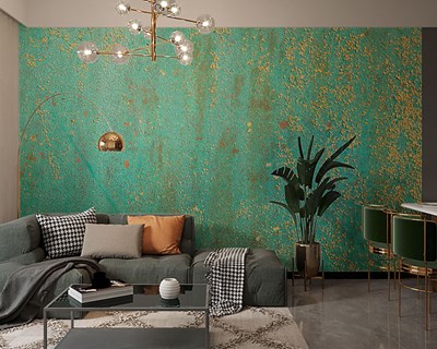 Turquoise Vuile Vloerlook Behang