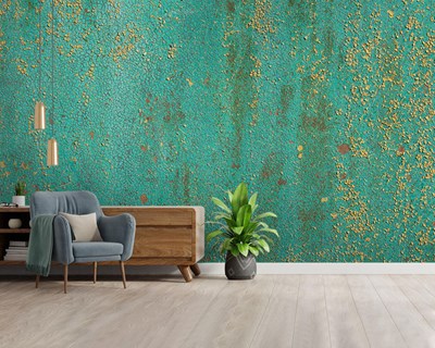 Turquoise Vuile Vloerlook Behang