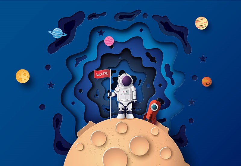 Astronaut en ruimte-origami behang