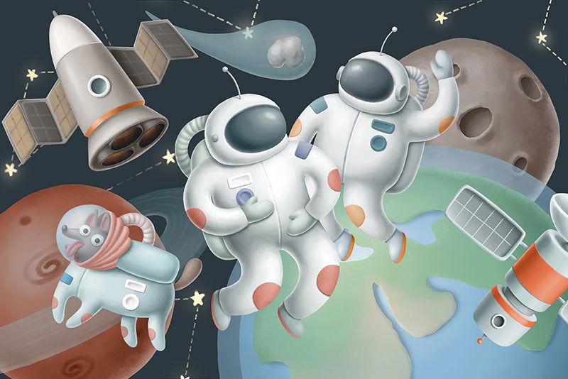 Leuke Astronauten en Planeten Behang
