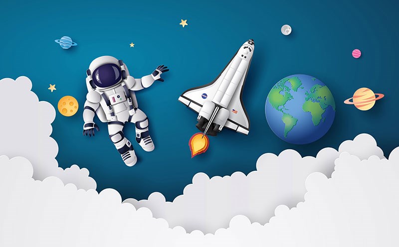 Astronaut en ruimte-origami behang