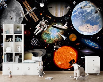 Ruimtevaartuigen en planeten thema behang
