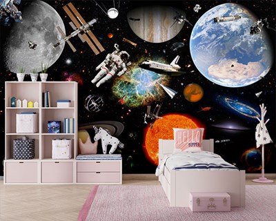 Ruimtevaartuigen en planeten thema behang
