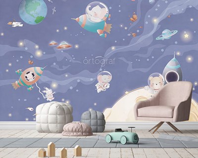 Kosmonaut en ruimtevaart-thema behang