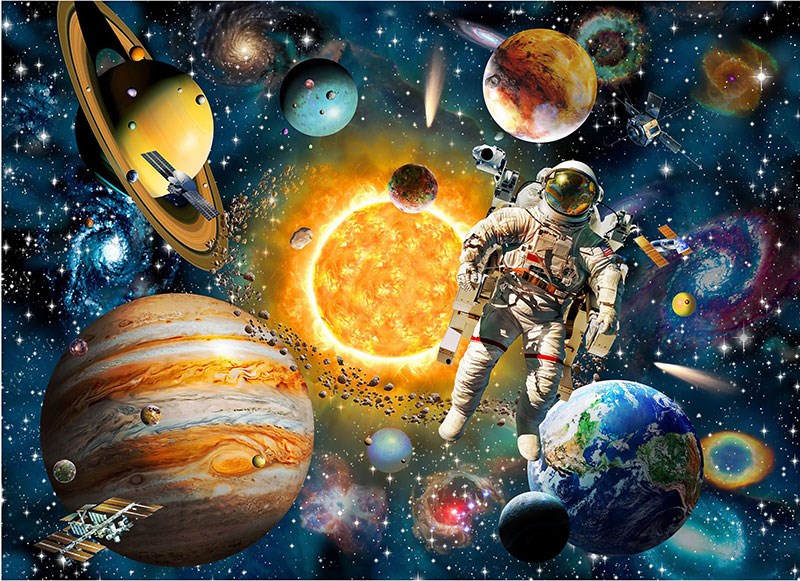 Astronaut en Planeten Thema Behang