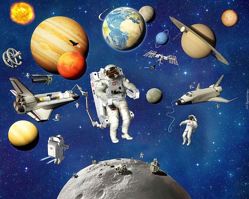 Kosmonaut en planeten thema behang