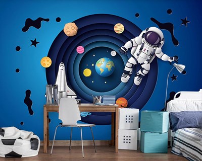 Astronaut en ruimteschip thema behang