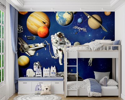Kosmonaut en planeten thema behang