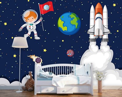 Ruimte-thema behang voor de babykamer