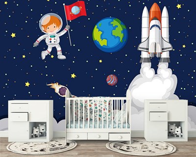 Ruimte-thema behang voor de babykamer