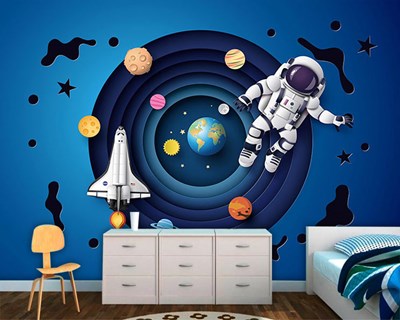 Astronaut en ruimteschip thema behang