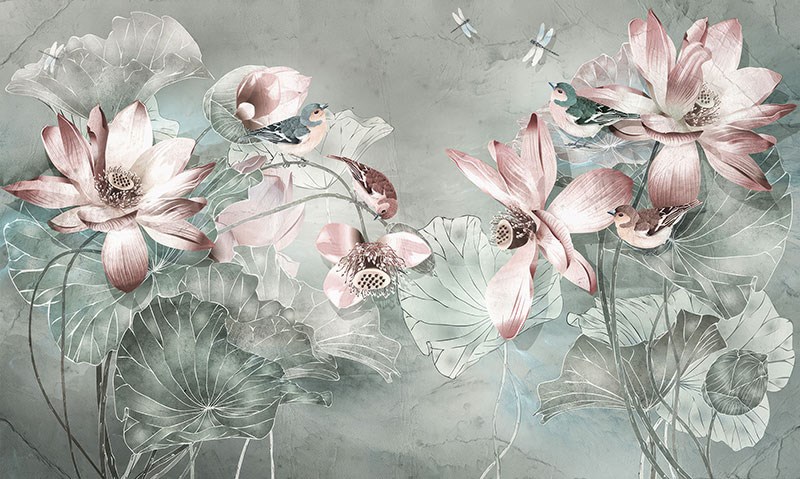 Bloemenpatroon artistiek behang