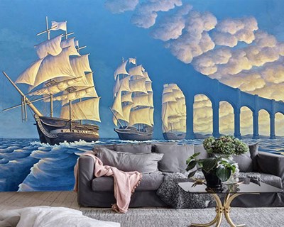 Zeilboot op zee behang met afbeelding