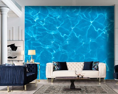 Blauwe zwembadwater behang met afbeelding