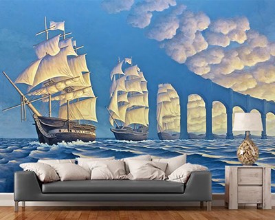 Zeilboot op zee behang met afbeelding