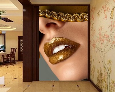 Gouden lippenstift vrouw afbeelding behang