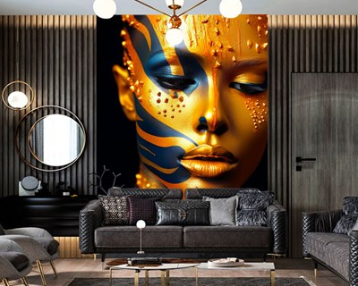 Goudblauwe vrouw met make-up behang