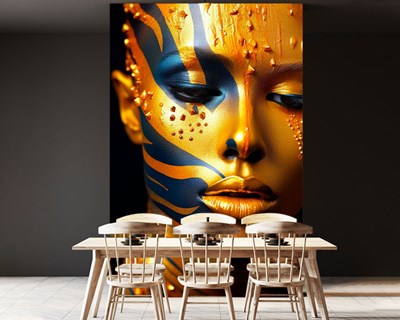 Goudblauwe vrouw met make-up behang