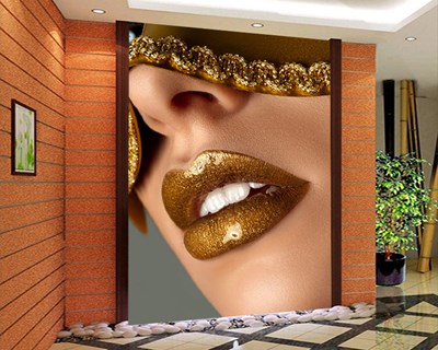 Gouden lippenstift vrouw afbeelding behang