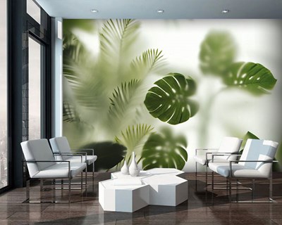 Mistig tropisch bladplant behang 