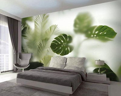 Mistig tropisch bladplant behang 