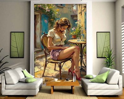 Vrouw zittend op een stoel Olieverfschilderij Behang 