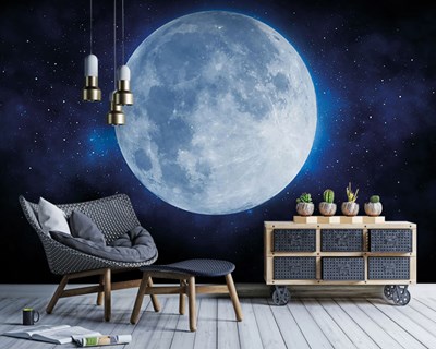 Blauwe maan behang met afbeelding 