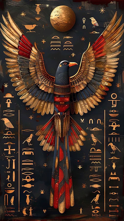Gouden gevleugelde Egyptische god Horus behang