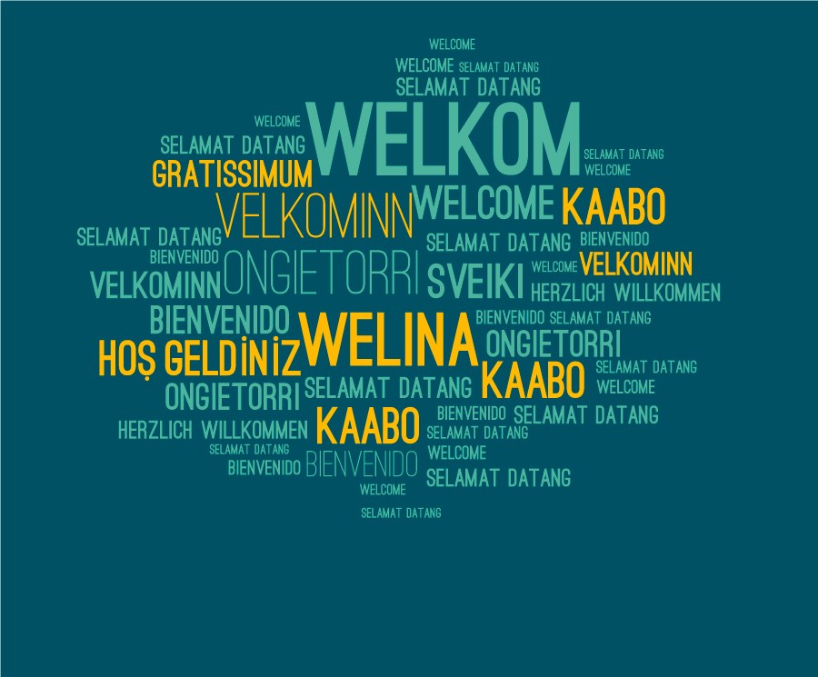 Behang met ‘Welkom’ in verschillende talen 